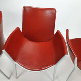 Set of 4 red leather and aluminium duna chairs by Jorge Pensi for Cassina, 1990s