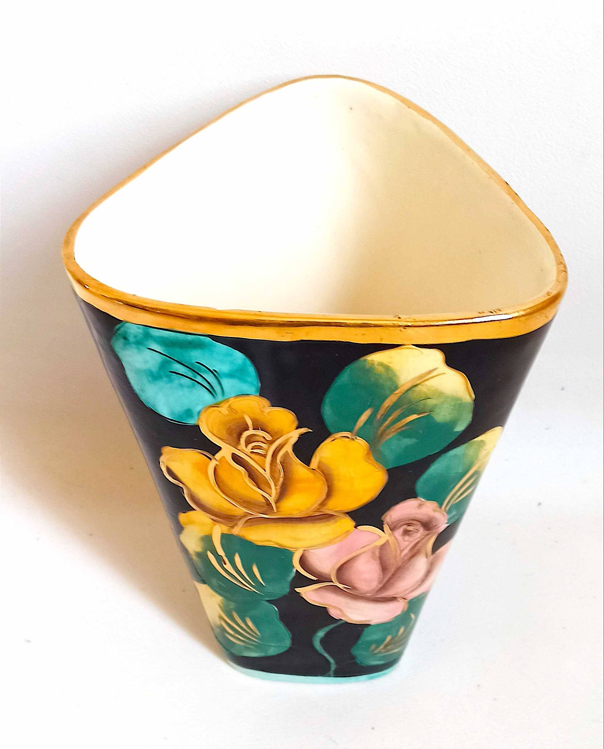 Vase Vallauris Monaco décor floral Hauteur 25,3 cm