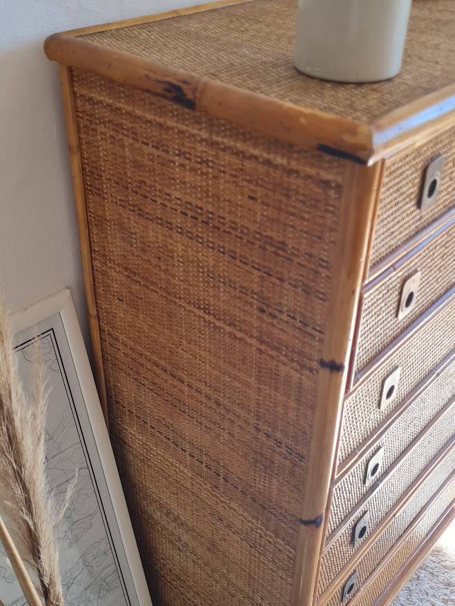Rattan chest of drawers circa 1970, Dal Vera