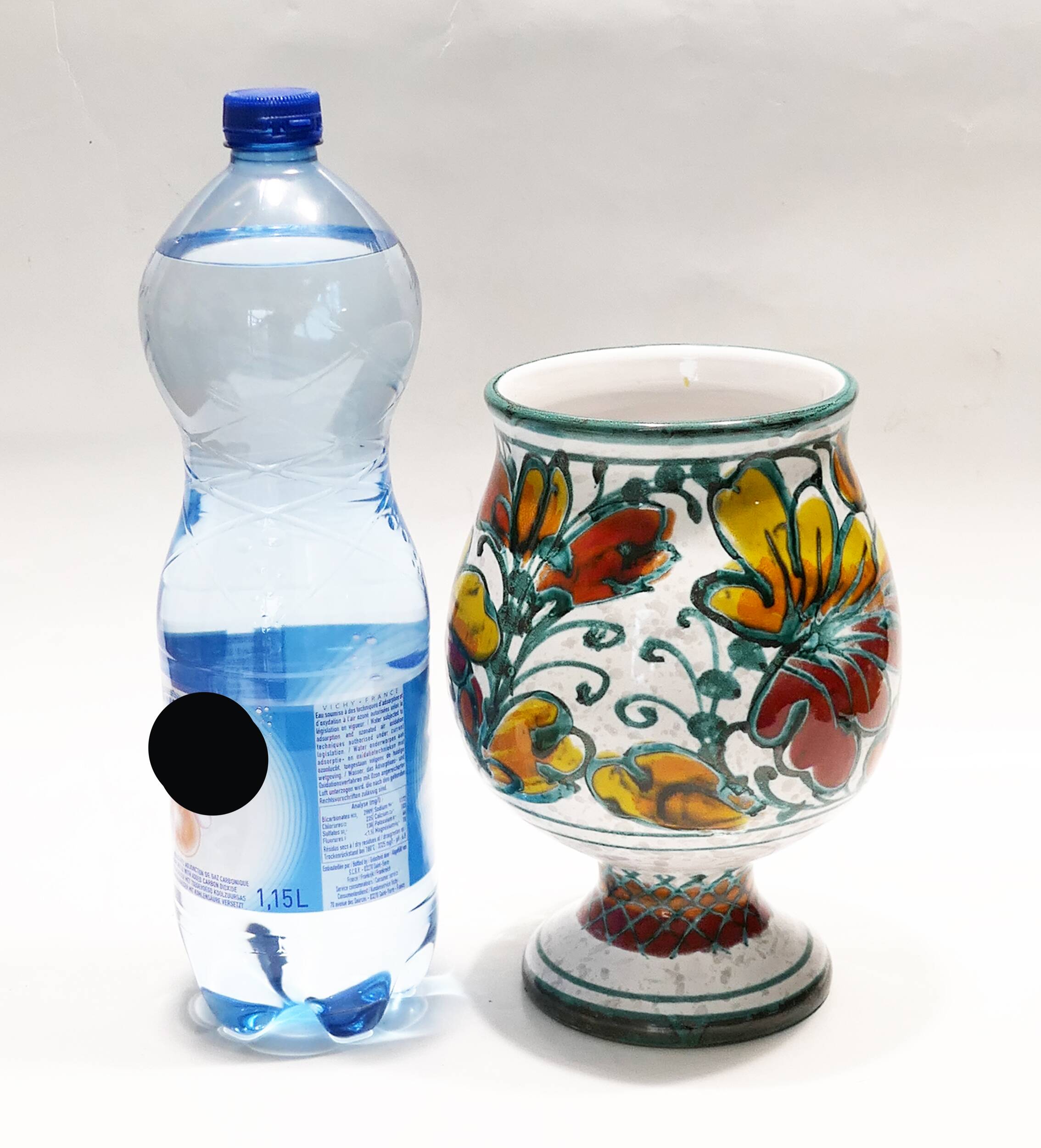 ceramic vase or footed bowl with floral decoration Italy 1960s