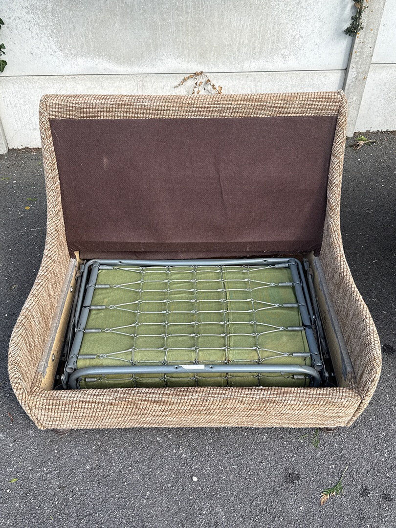 Fauteuil convertible vintage en tissu beige et marron