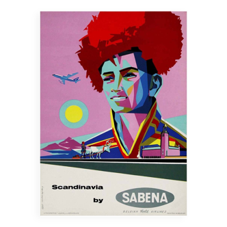 Affiche Original de Gaston Vanden Heynde - Scandinavia by Sabena Belgian world airlines