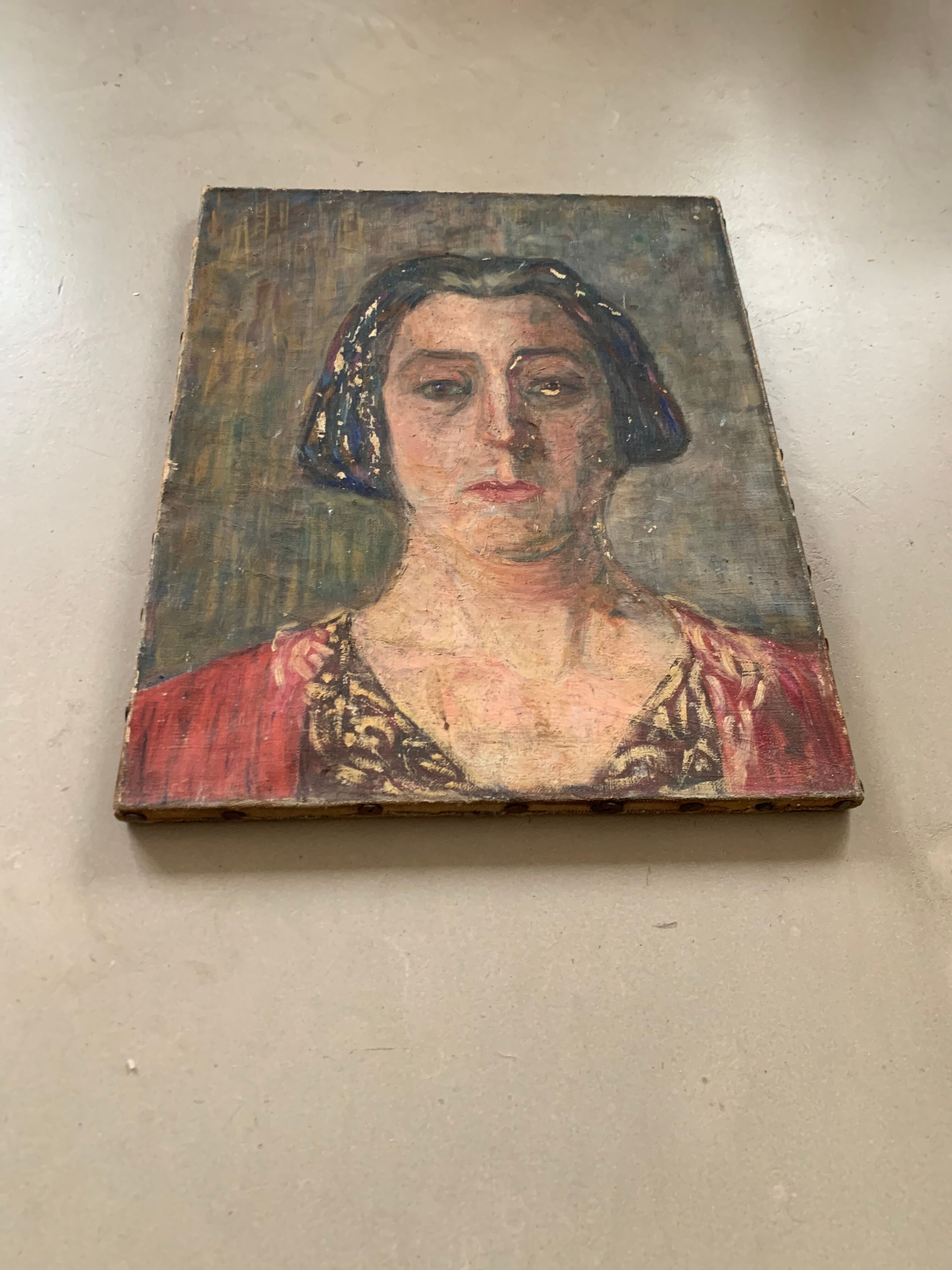 Portrait de femme ancien, huile sur toile
