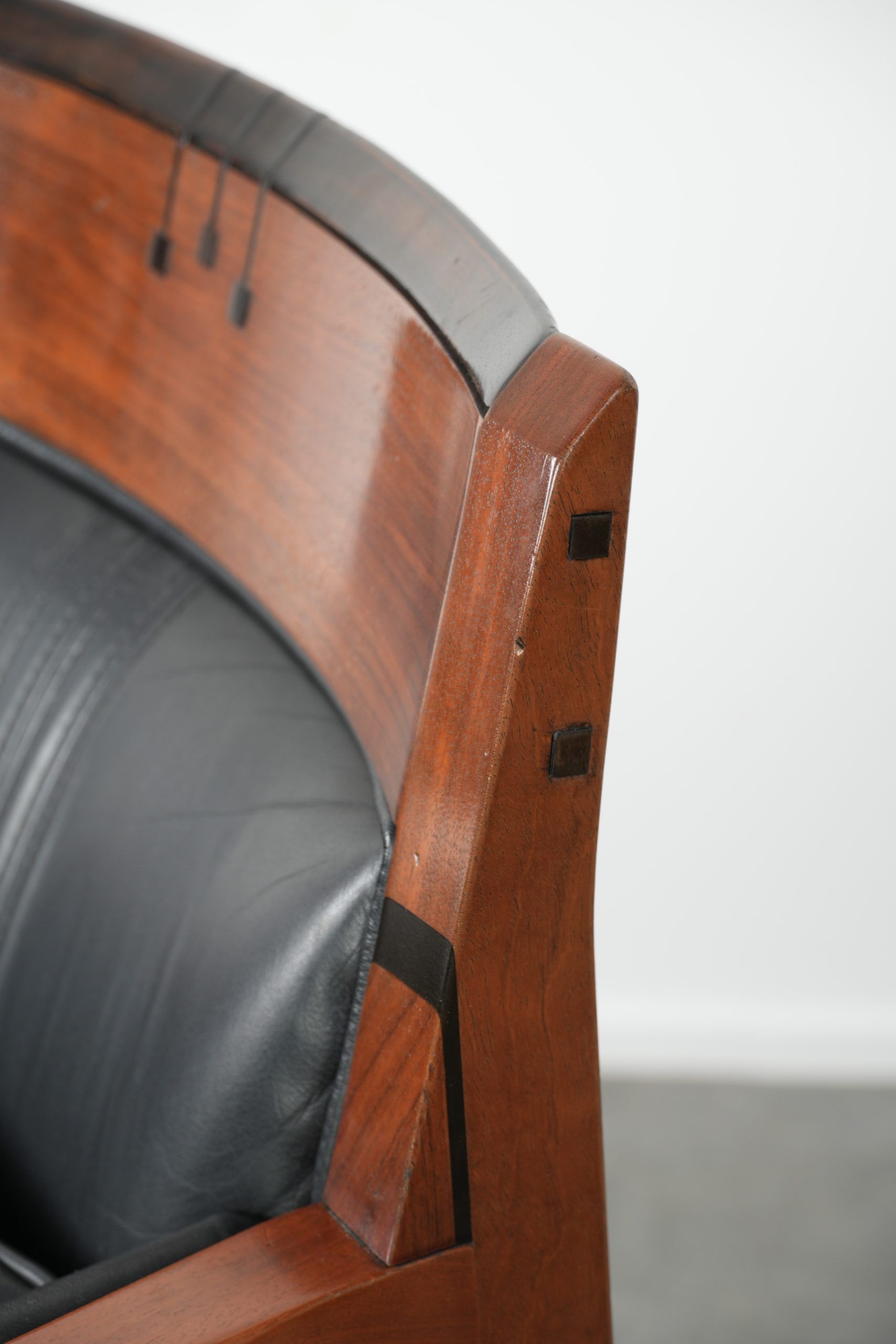 Black leather Art Deco design armchair in good condition