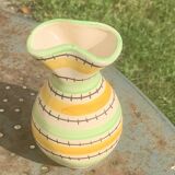 Green and yellow glazed ceramic vase, vintage pattern and design 1950/60