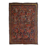 Tapis persan Khamseh ancien fait main, 4,9' x 6,4' (149 cm x 195 cm), années 1840 - 1B663