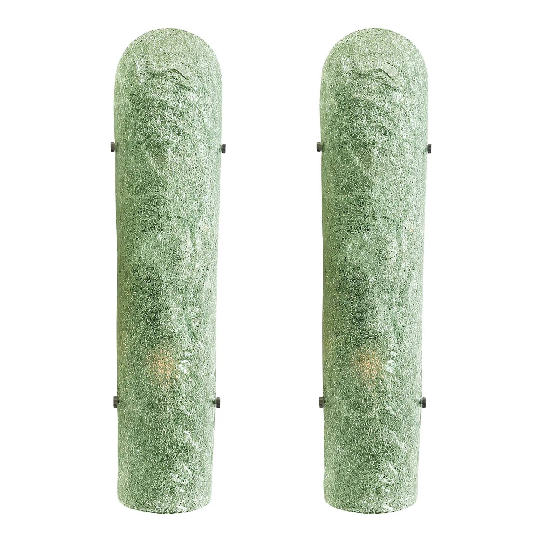 Contemporary Hammered Green "Graniglia" Murano Glass Wall Sconces Set of Tw