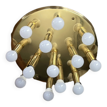 Brass ceiling light with 13 lights – TZ Leuchten, Germany, 1980