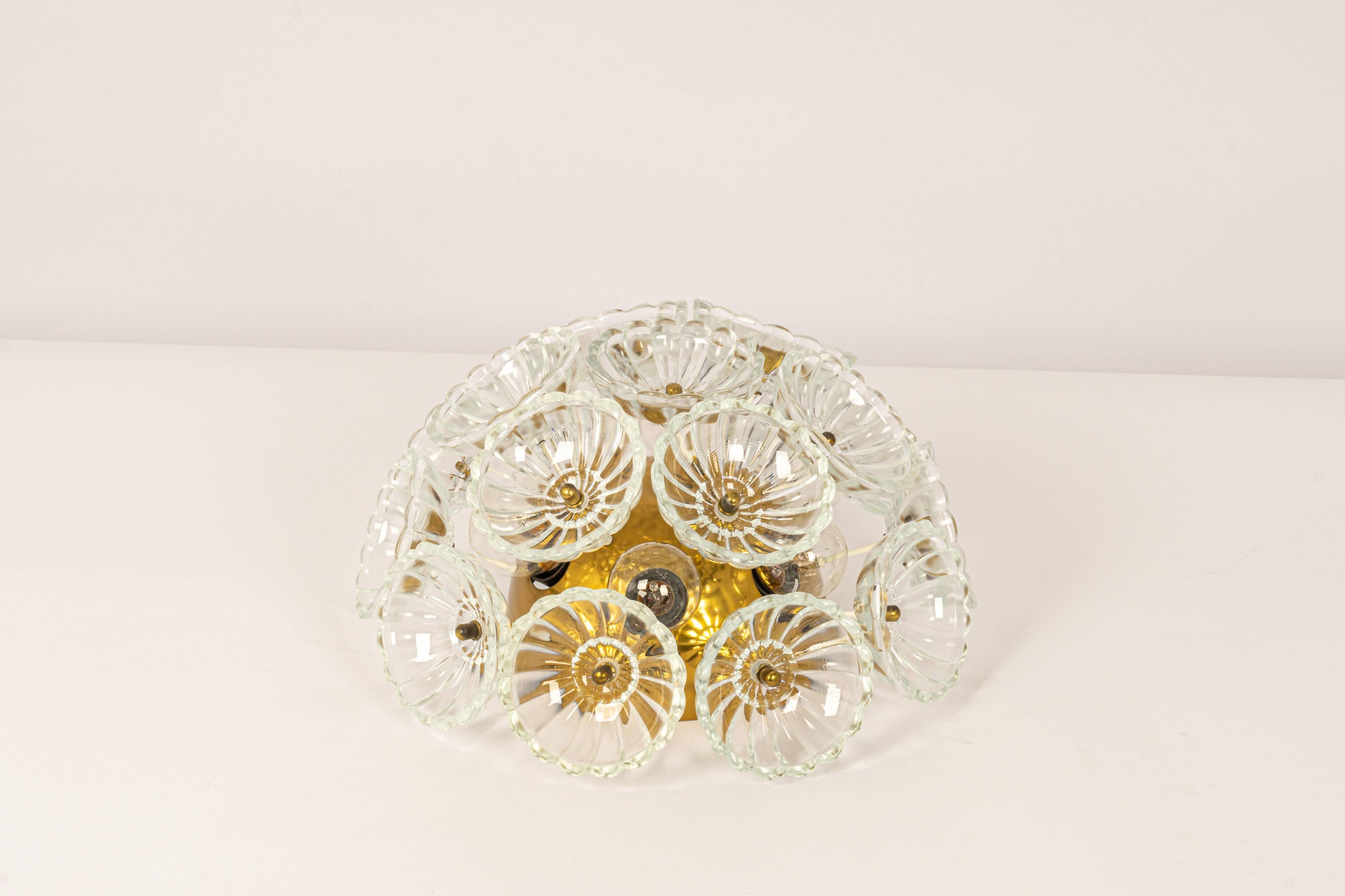 Sputnik ceiling light in floral glass and brass, Germany, 1960s.