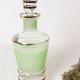 Green granite glass decanter, vintage