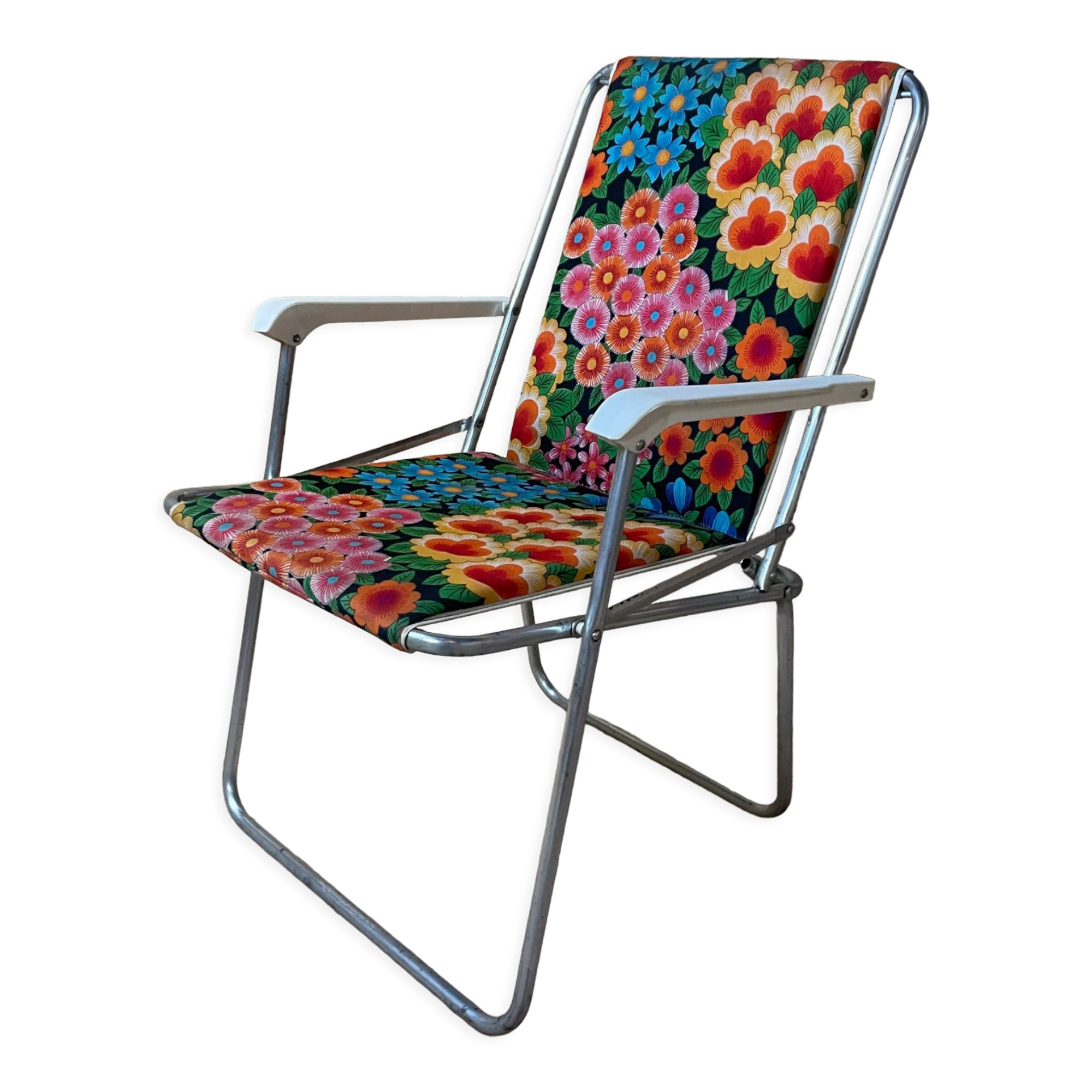 Foldable camping chair, multicolor flower pattern