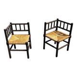 Pair of Bobbin armchairs, corner fire seat, corner