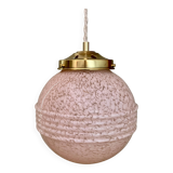 Vintage art deco globe pendant light in pink Clichy glass