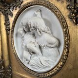 Golden trumk bevelled mirror with children 32x70cm