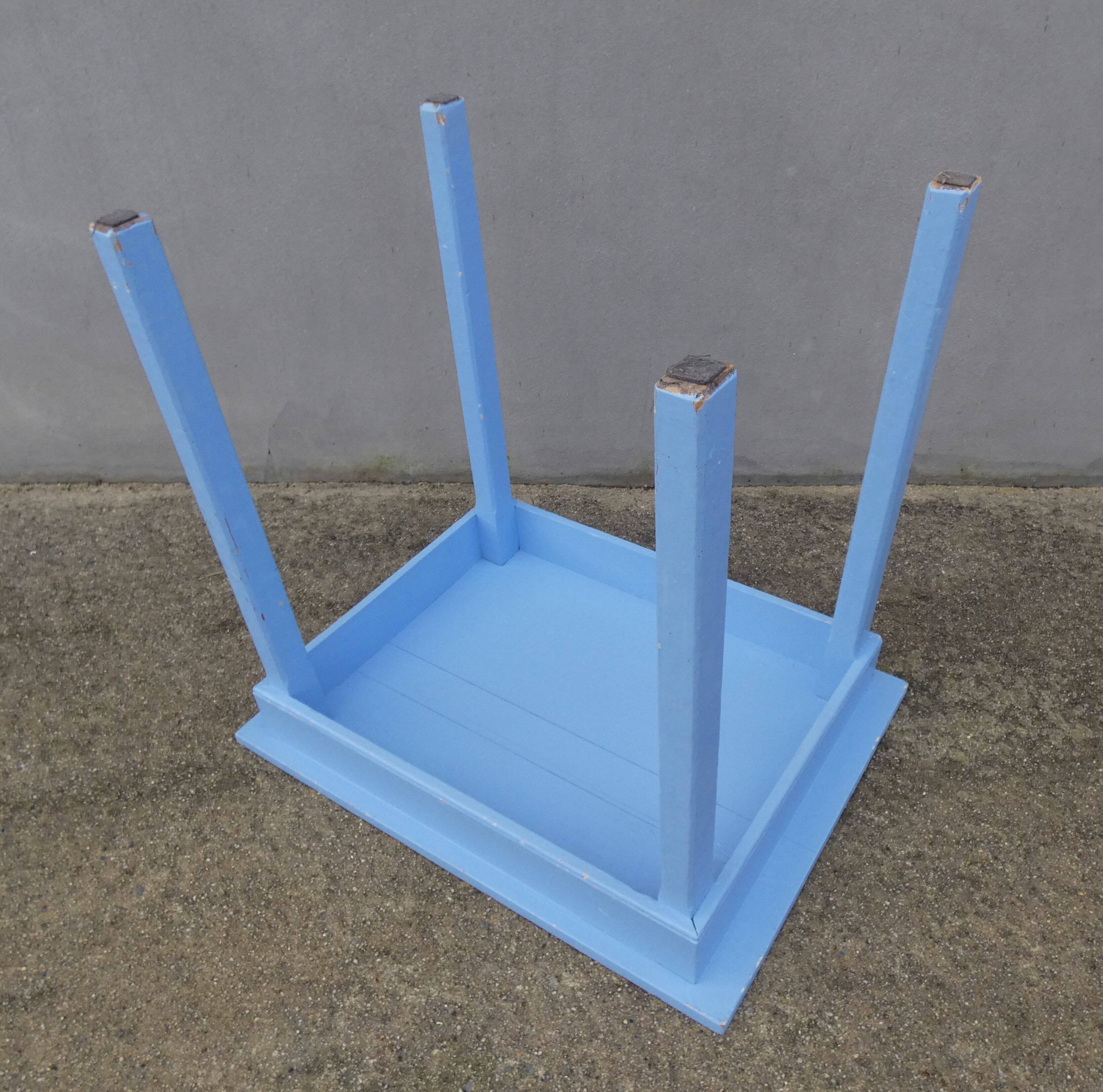 side table + blue wooden chair