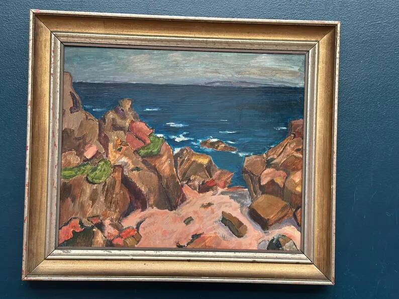 Original Swedish Oil on Panel – “Coastal motif” by Unknown Artist – Vintage & Framed – 53 × 46 cm (20.8" x 18.1")