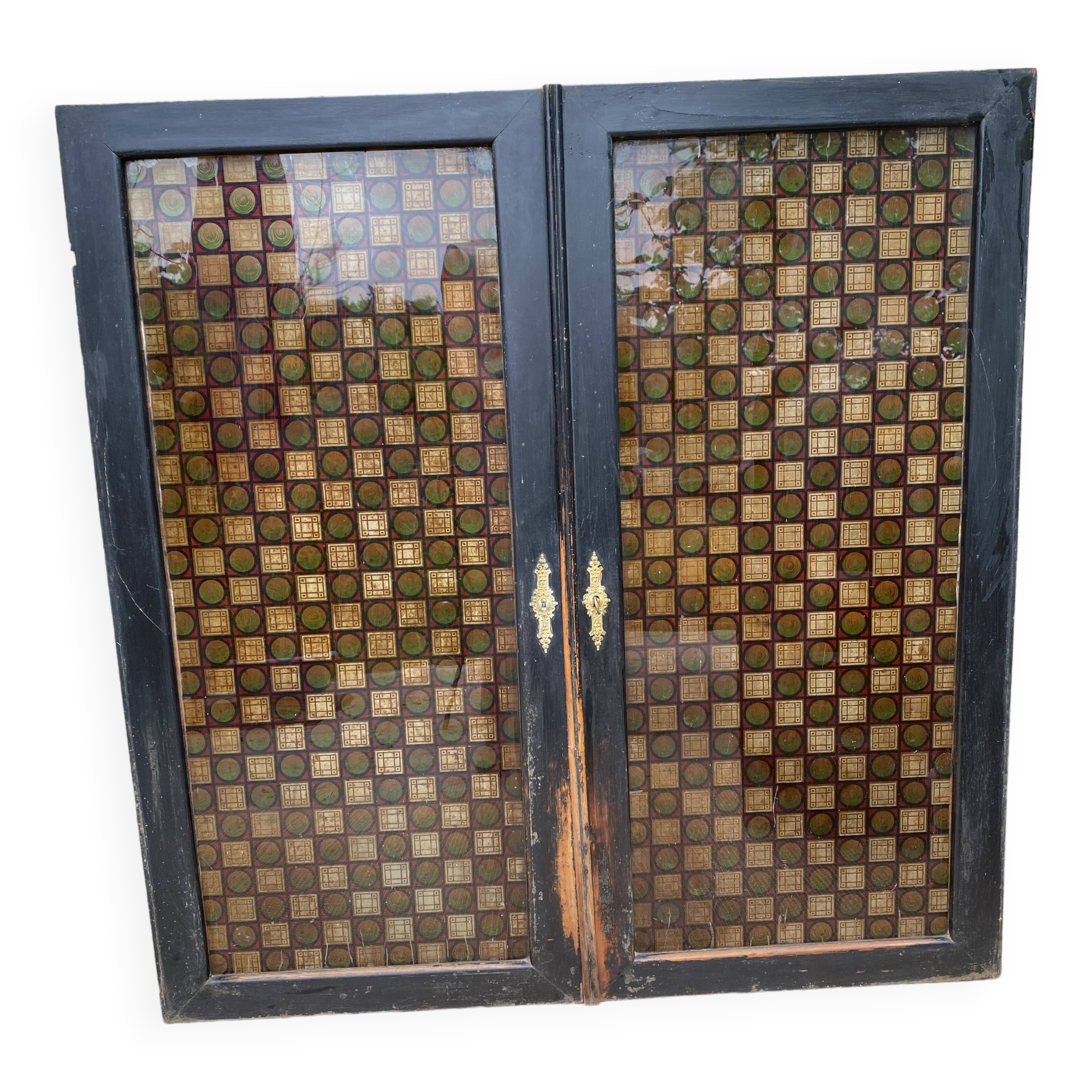 Double wood and glass closet doors