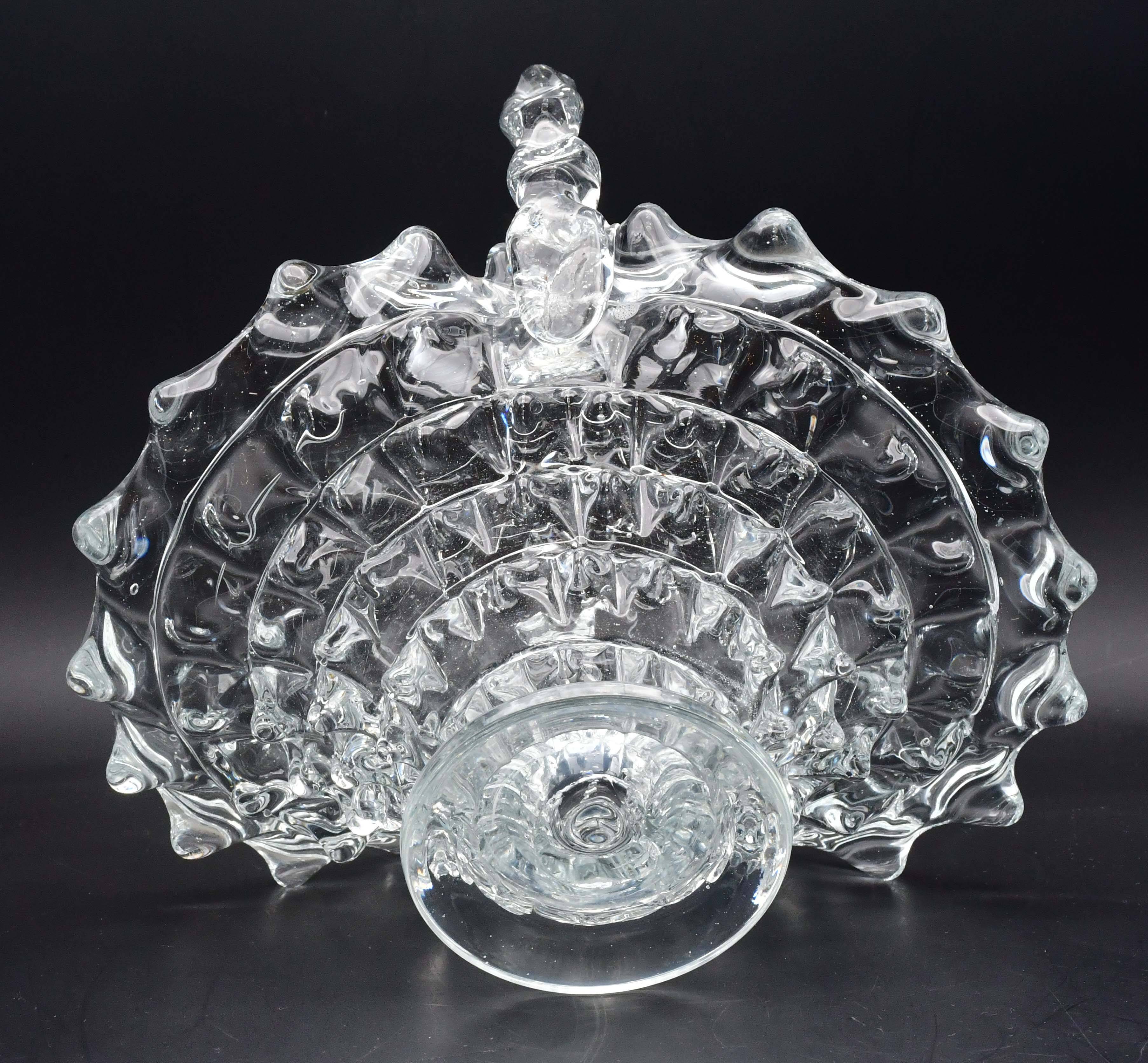 Barovier Rostrato Murano Italian glass basket centerpiece vase, 1940s