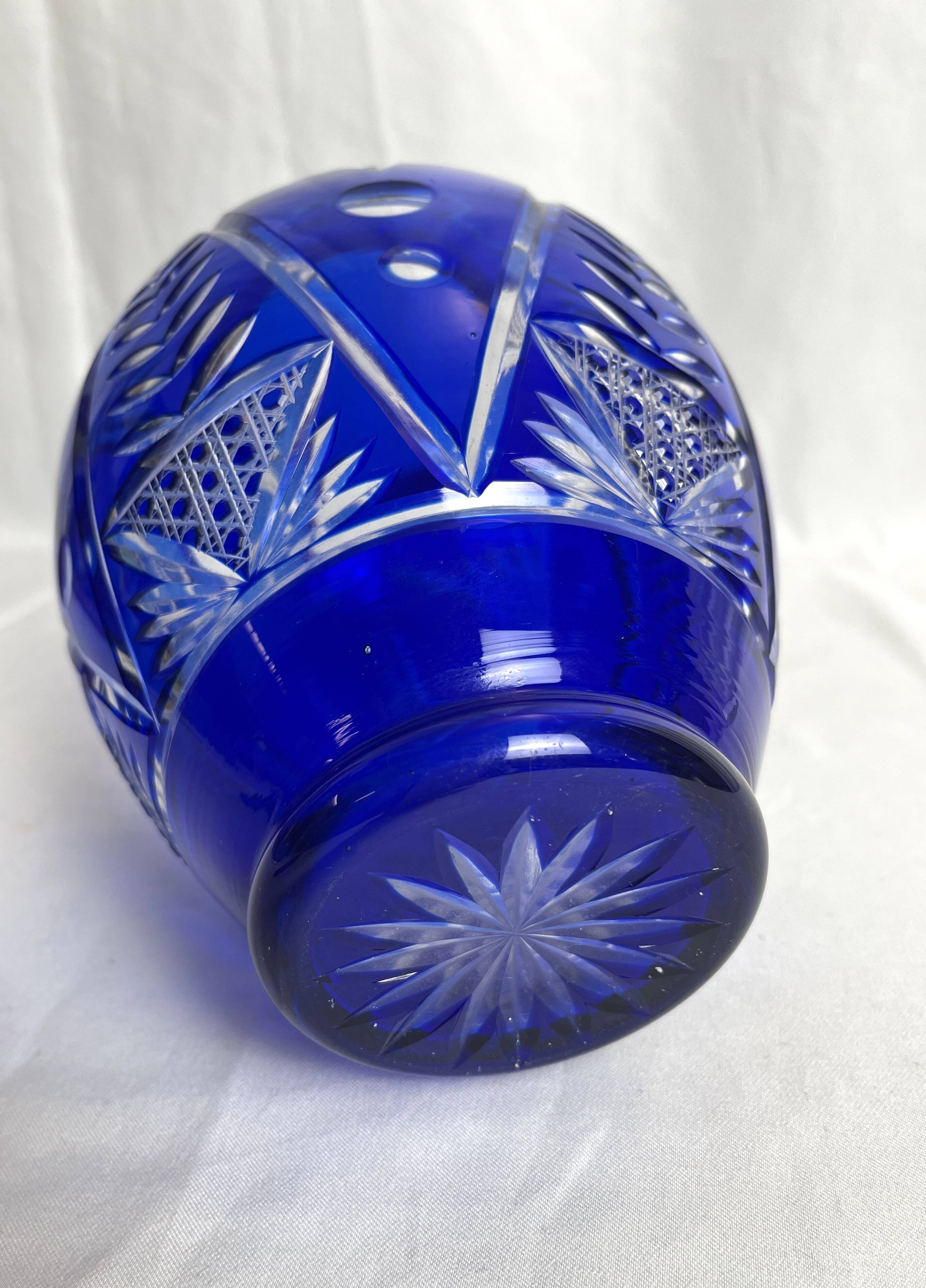 Cobalt blue Bohemian crystal vase from the 20th century.