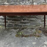 Table with tapered compass legs, extendable varnished wood, vintage 1950s