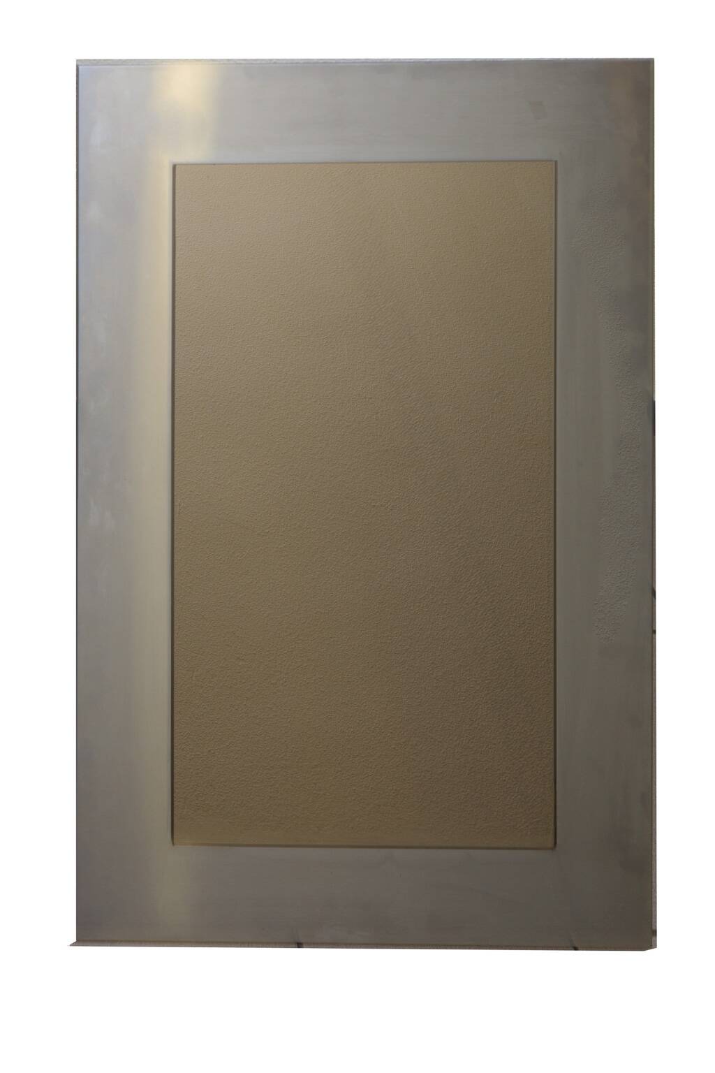 large smoked mirror on brushed aluminium