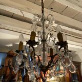 6-light chandelier with crystal pendants on bronze frame, Louis XV style