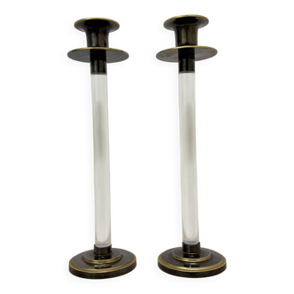 Lot de 2 bougeoirs en lucite Caravell, années 1970