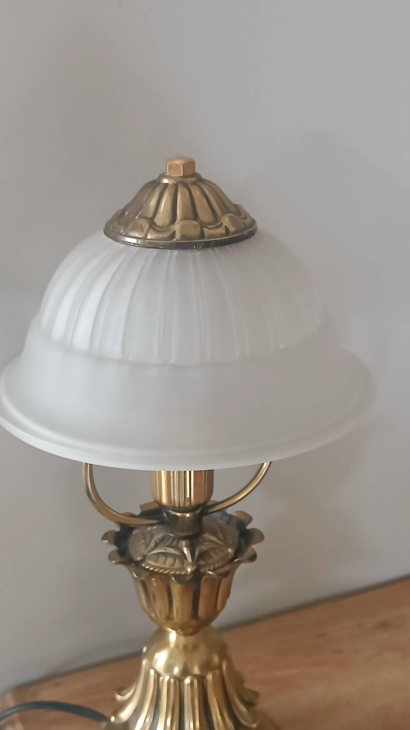 Vintage lamp in metal with brass finish and frosted opaline glass – 2 available