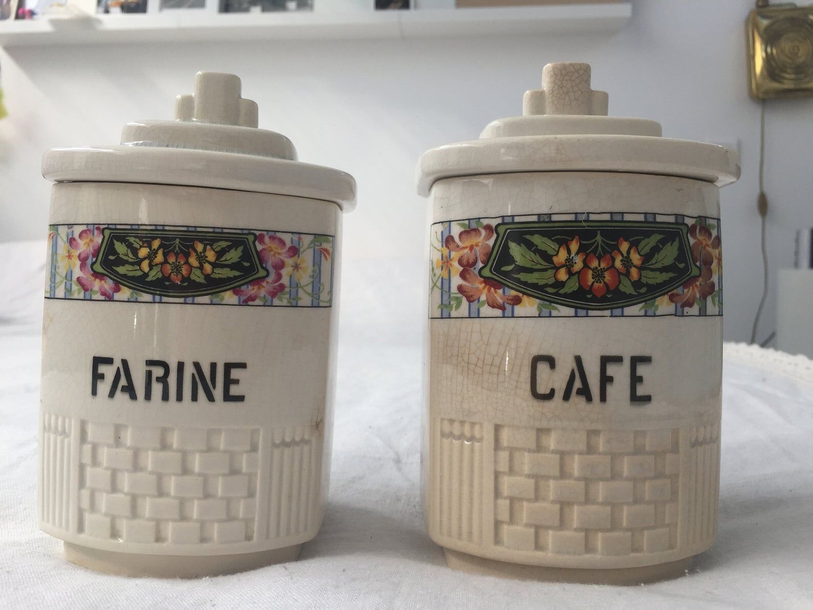 Pots in earthenware coffee sugar flour