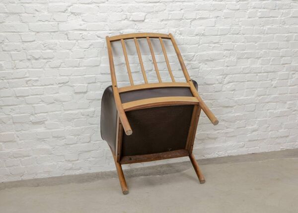 Fauteuil de salon scandinave en cuir marron chocolat G-Möbel, Suède, années 1960.