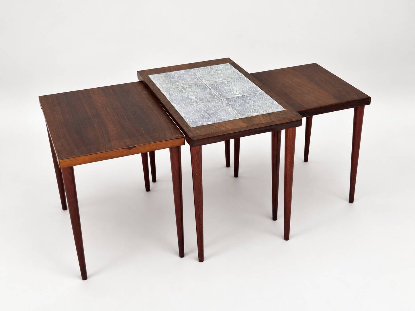Rosewood nesting tables with ceramic tiles, Denmark, 1960s, set of 3