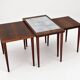Rosewood nesting tables with ceramic tiles, Denmark, 1960s, set of 3