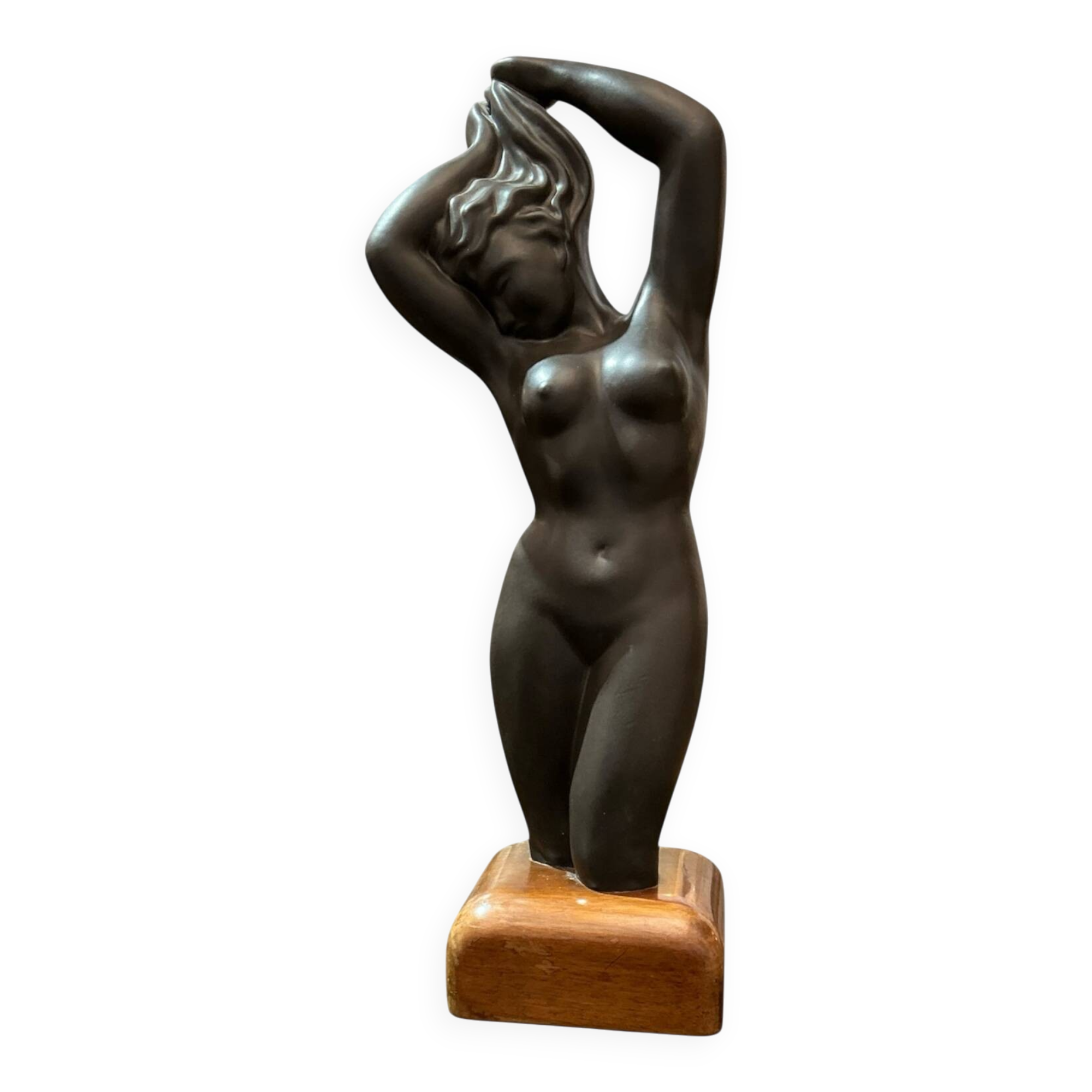 Ceramic statue with wooden base after Giraud