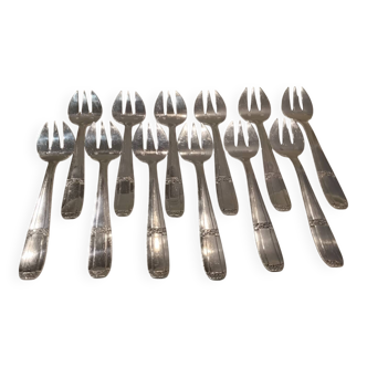 12 fourchettes à huitre métal argenté orfèvre Argit art deco fleurs