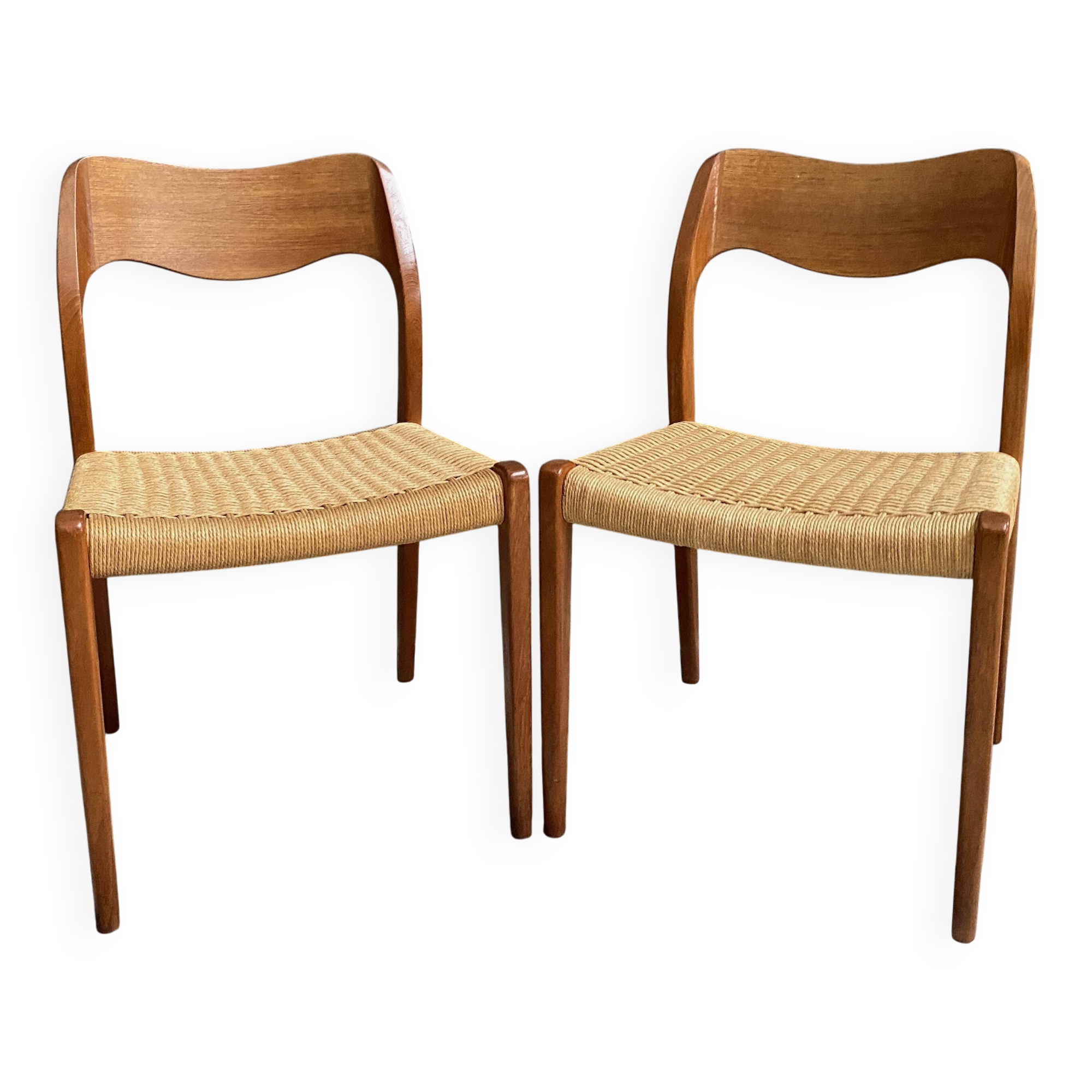 Niels Otto Moller teak and paper cord chairs, model 71