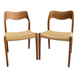 Niels Otto Moller teak and paper cord chairs, model 71