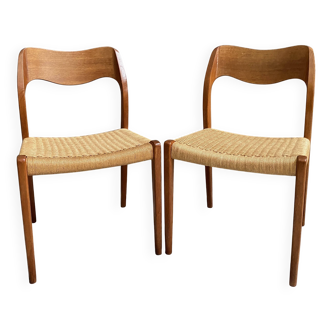 Chaises Niels Otto Moller en teck et corde de papier, modèle 71