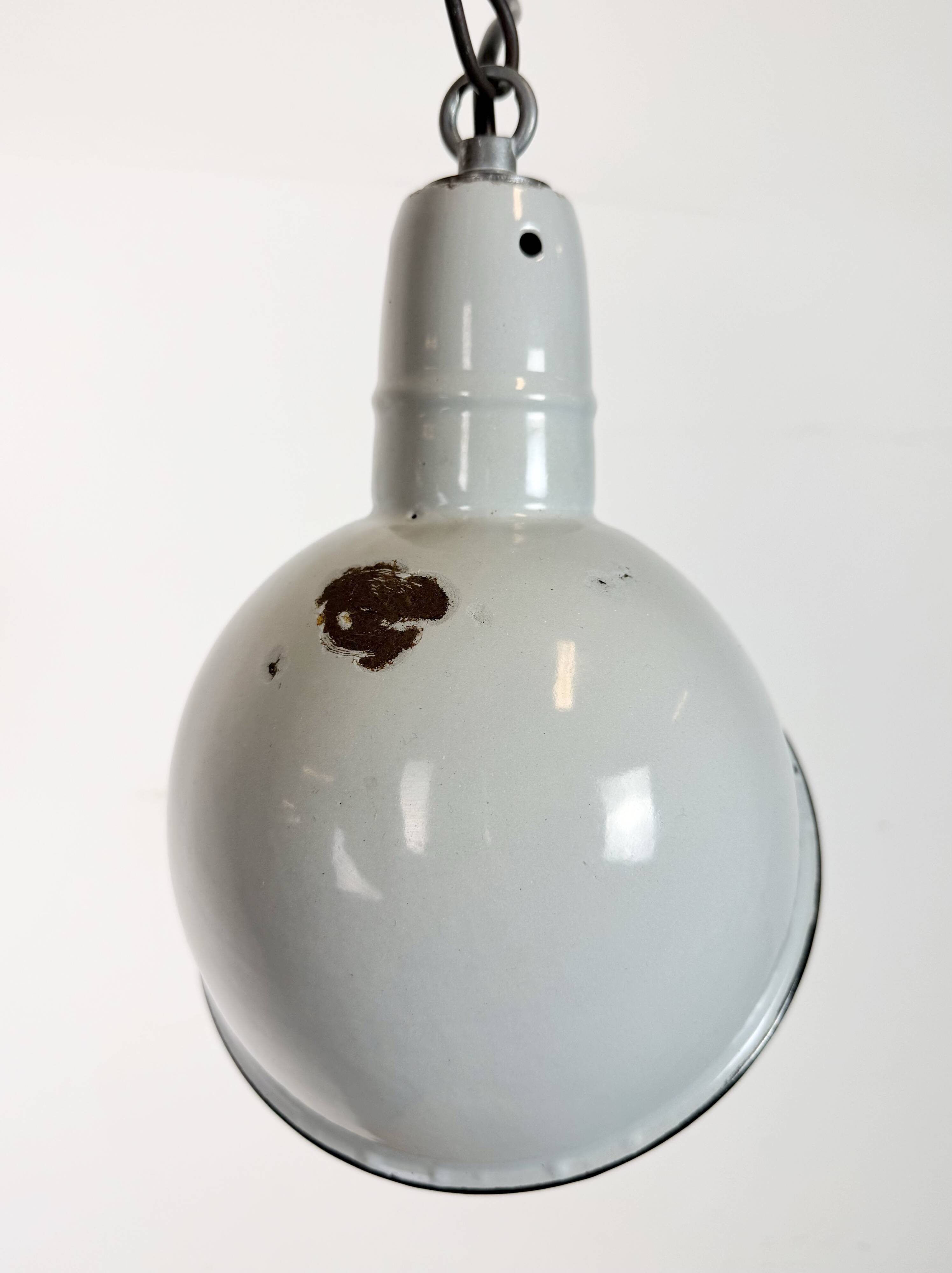 Industrial Grey Enamel Factory Pendant Lamp, 1960s