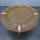 Vintage organic rattan armchair and round coffee table set, 1980s-1990s