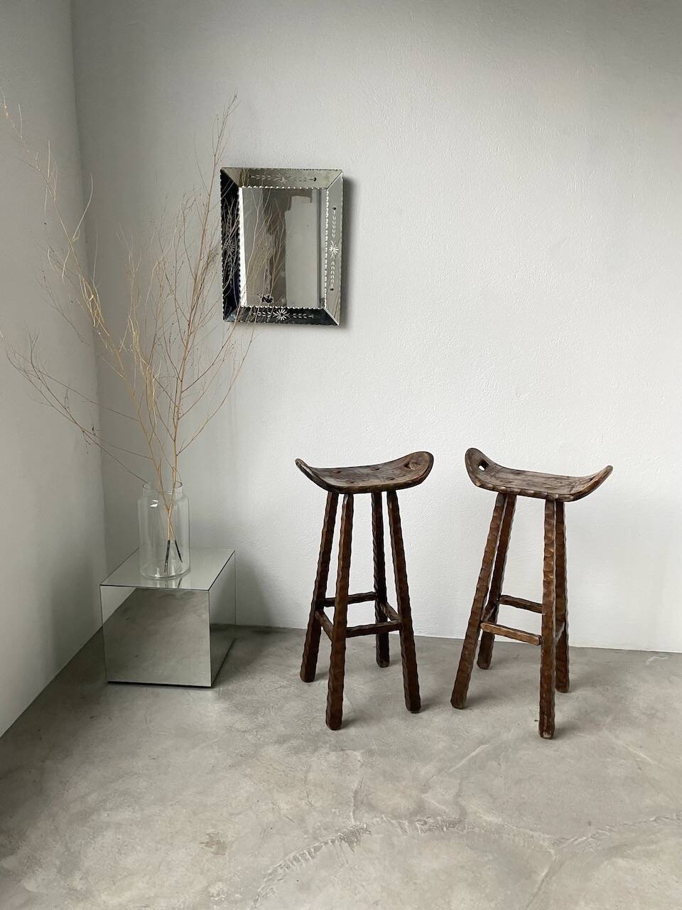 Pair of brutalist high stools