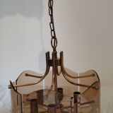 Vintage brass and smoked glass chandelier