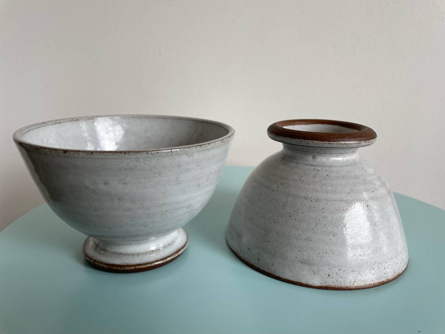 Pair of Vintage Stoneware Bowls signed ROGER COLLET ceramic France
