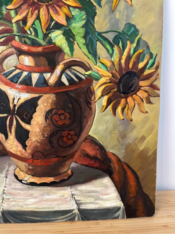 Les tournesols, technique au couteau sur panneau