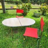 Vintage 1970s camping table and duo folding chairs set
