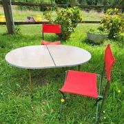 Ensemble table et duo chaises pliantes camping vintage 1970