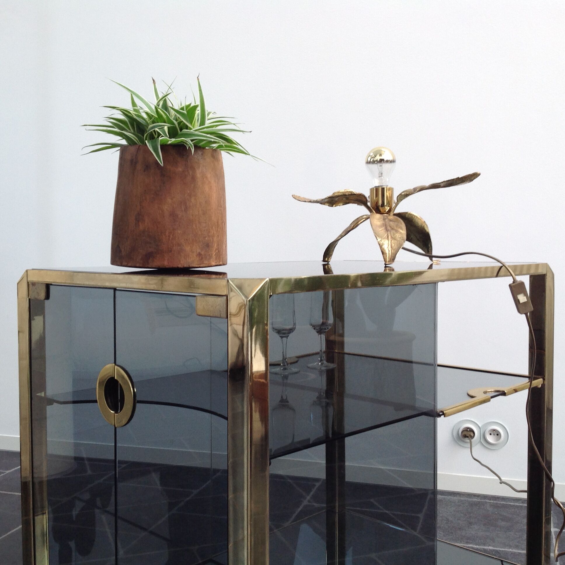 Bar Trolley in Brass & Smoked Glass by Mario Sabot, 1973