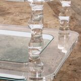 Table basse française Lucite et verre Maison Roméo, années 1970