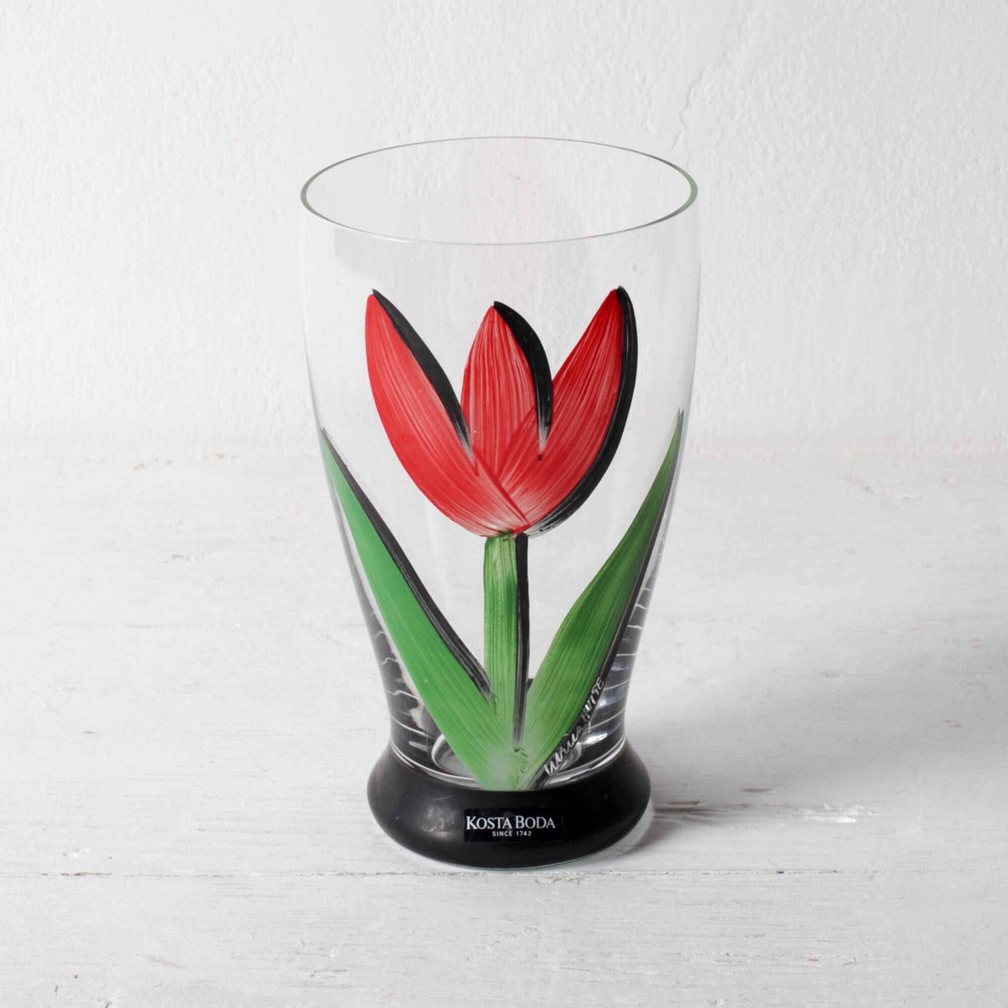 Set of 3 Tulip Crystal Glasses / Red, Yellow, Blue / Ulrica Hydman Vallien