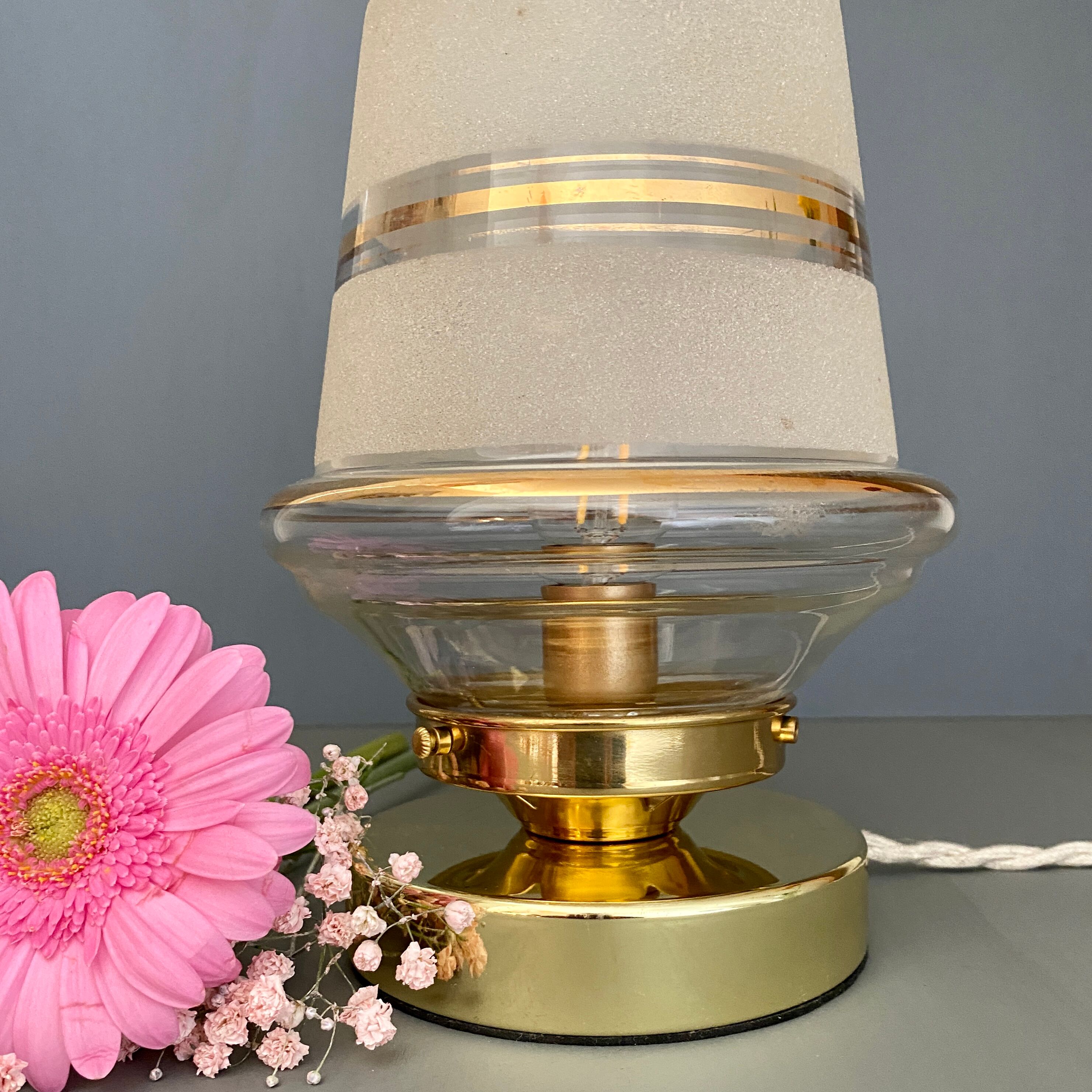 Vintage globe table lamp in white and gold frosted glass