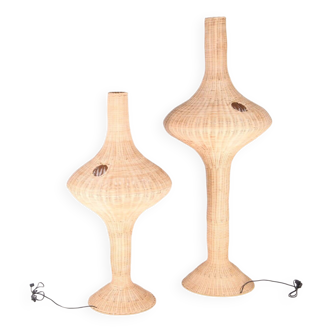 Pair of wicker floor lamps